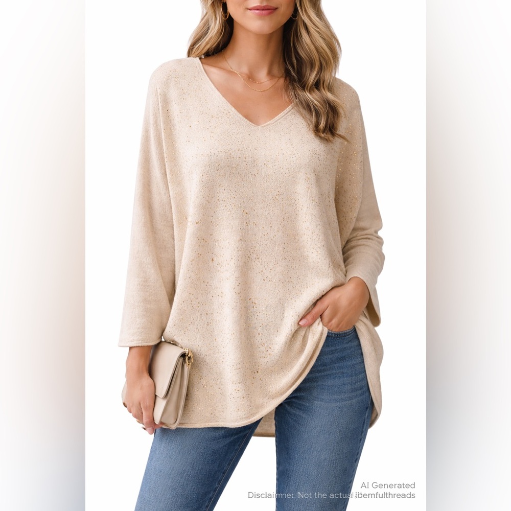 Sorella M Champagne V-Neck Knit Tunic Gold Fleck Made in Italy